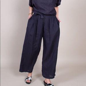 Black Crane Linen Sack Pants